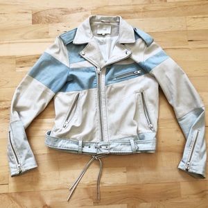 IRO LEATHER AND DENIM HAN MOTO BIKER JACKET